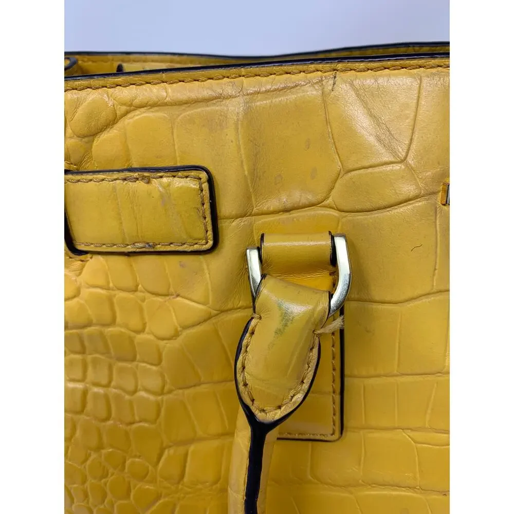 Michael Kors Dillon Croc Embossed Leather Satchel Crossbody Bag Yellow